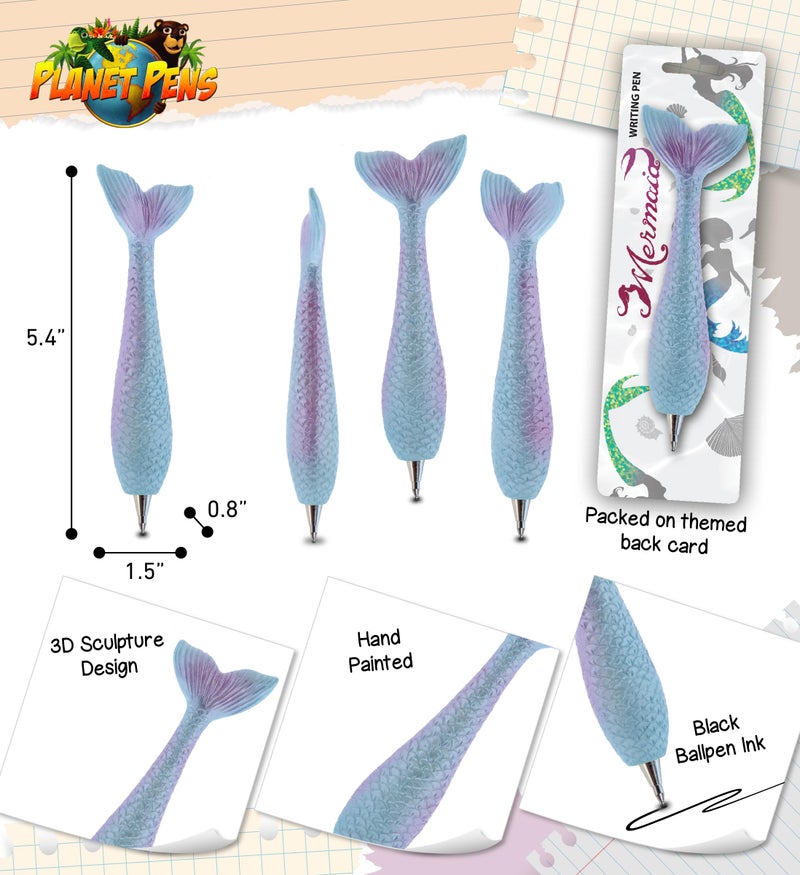 Planet Pens Sparkle Blue Mermaid Tail Novelty Pen - Unique Kids & Adult Ballpoint Pen, Colorful Sea Fairy Tale Animal Writing Pen For School & Office Desk Decor Accessories - Image 3